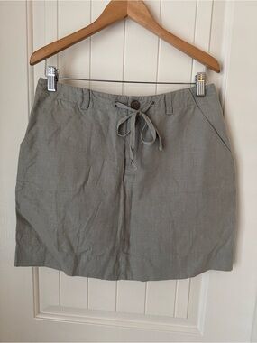NWT Garnet Hill Drawstring 100% Linen Skirt in Light Olive